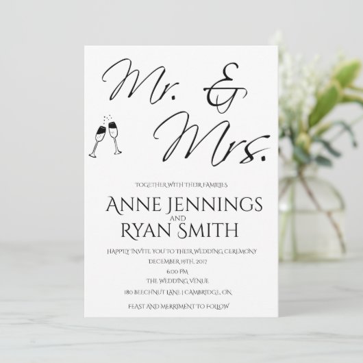 Mr. en Mrs. Simple Wedding-uitnodiging. Kaart (Staand voorkant)