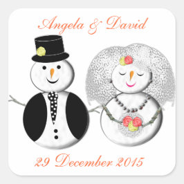 Mr en Mrs Snowman Schattigee Sneeuwbruid en bruide Vierkante Sticker