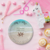 Mr en Mrs Starfish Beach Trouwpapier Borden Papieren Bordje (Feest)