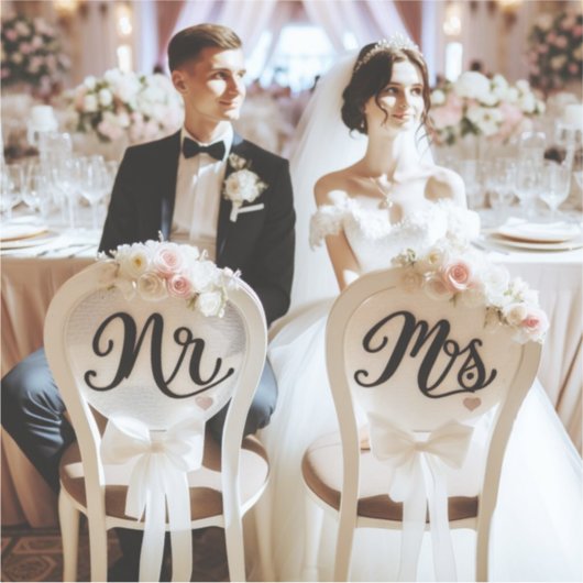 Mr en Mrs stoel stickers om de bruid te versieren (Voorkant)