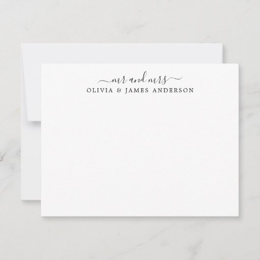 Mr en Mrs Stylish Script Calligraphy Passen getrou Notitiekaartje (Voorkant)