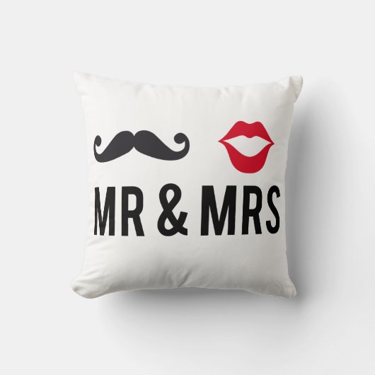Mr en Mrs., tekstontwerp met snor en rode lippen Kussen (Voorkant)