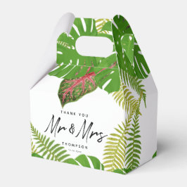 Mr. en Mrs Tropical Leaves Script Wedding Bedankdoosjes