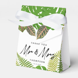 Mr. en Mrs Tropical Leaves Script Wedding Bedankdoosjes