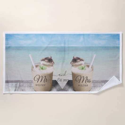 Mr en Mrs Tropical Ocean Cocktails Beach Towel Strandlaken (Voorkant)