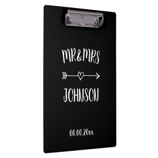 Mr. en Mrs. trouwklembord met hartpijl Klembord (Rechts)