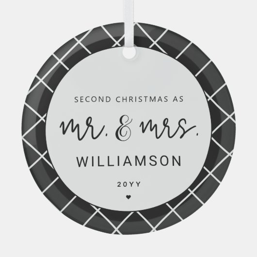 Mr en Mrs Tweede Kerstmis Samen Elegant Glas Ornament (Voorkant)