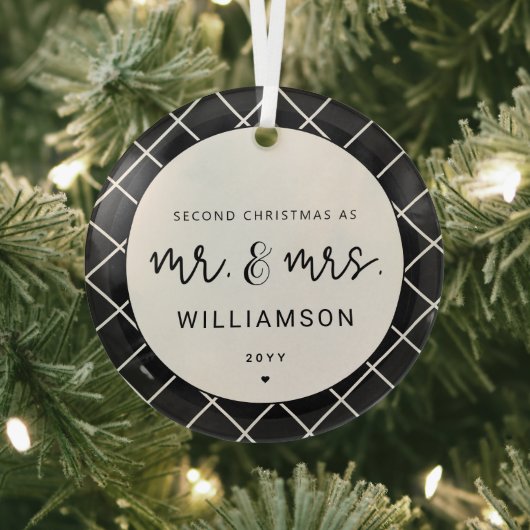 Mr en Mrs Tweede Kerstmis Samen Elegant Glas Ornament (Insitu)
