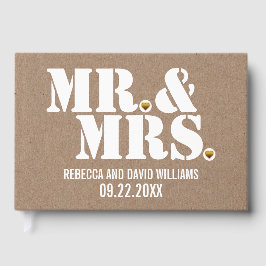Mr en Mrs typografie kraft paper rustic bruiloft Gastenboek