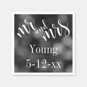 "Mr en Mrs" Typografie met Bokeh-foto, Trouwen Servetten