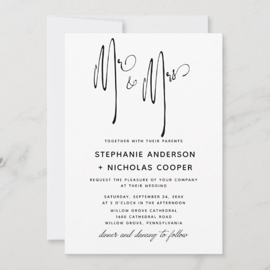 Mr. en Mrs Typografie Script Natural Handwriting I Kaart (Voorkant)