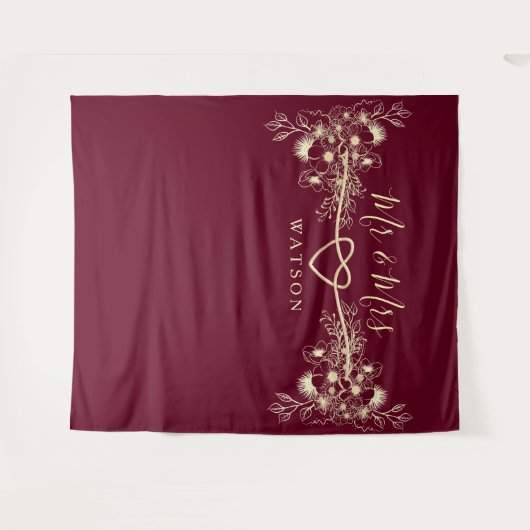 Mr en Mrs Wedding Achtergrond Wandkleed (Voorkant (horizontaal))