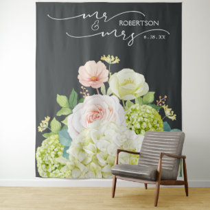 Mr en Mrs Wedding Backdrop Floral Banner Wandkleed