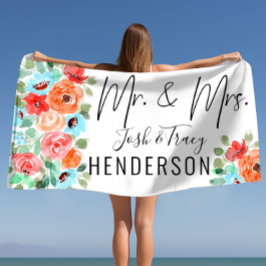 Mr. en Mrs., Wedding Bride en Groom Personalized Strandlaken