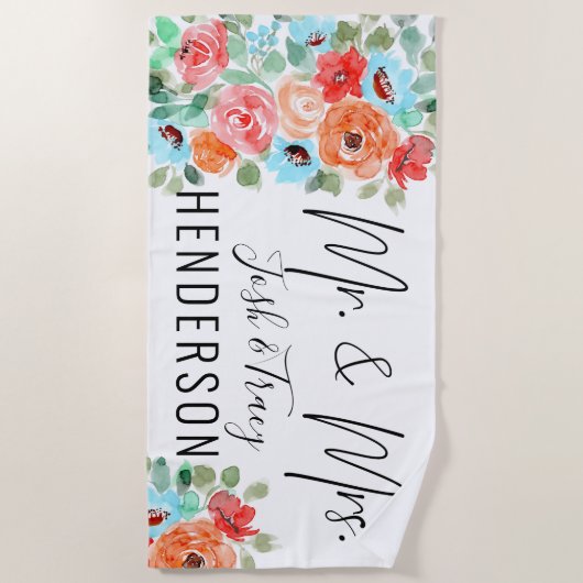 Mr. en Mrs., Wedding Bride en Groom Personalized Strandlaken (Voorkant)