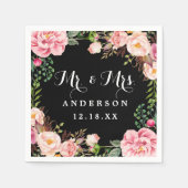 Mr en Mrs Wedding Classy Pink Flowers Wreath Servetten (Voorkant)