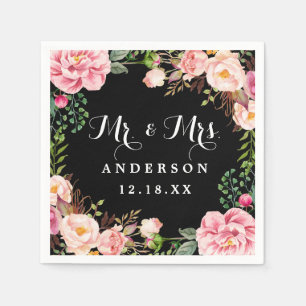 Mr en Mrs Wedding Classy Pink Flowers Wreath Servetten