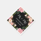 Mr en Mrs Wedding Classy Pink Flowers Wreath Servetten (Hoek)