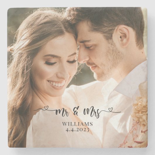 Mr en Mrs Wedding Couple Stenen Onderzetter (Voorkant)