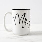 Mr en Mrs Wedding Custom Name Simple Pink BlackK Tweekleurige Koffiemok (Links)