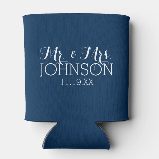 Mr en Mrs Wedding Favor Solid Navy Blue Blikjeskoeler (Achterkant)