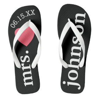 Mr en Mrs Wedding Honeymoon Heart Text Teenslippers