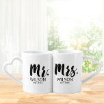 Mr en Mrs Wedding Jubileum Paar Loversmokken<br><div class="desc">Vier de liefde en eenheid van een speciaal koppel met onze Mr en Mrs Wedding Jubileum Gift Couple Coffee Mok Set. Deze elegante en stijlvolle paar mokken zijn het perfecte cadeau voor pasgetrouwden, ter ere van de band tussen de bruid en bruidegom. Versierd met "Mr." en "Mrs." in een verfijnd...</div>