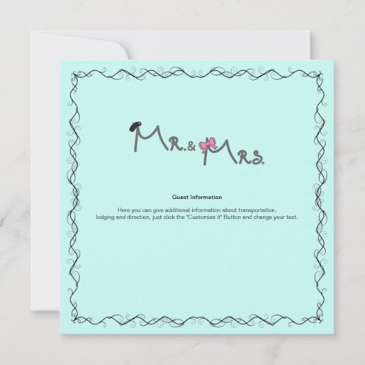 Mr en Mrs Wedding Mint Informatie Kaart (Voorkant)