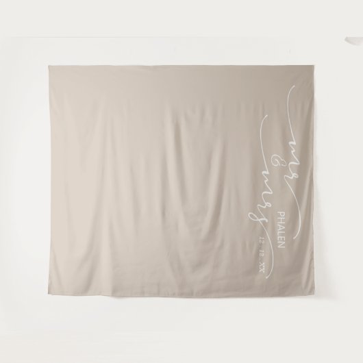Mr en Mrs Wedding Photo Beige Banner Wandkleed (Voorkant (horizontaal))