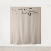 Mr en Mrs Wedding Photo Beige Banner Wandkleed (Voorkant)