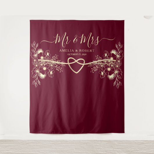 Mr en Mrs Wedding Photo Booth Achtergrond Wandkleed (Voorkant)