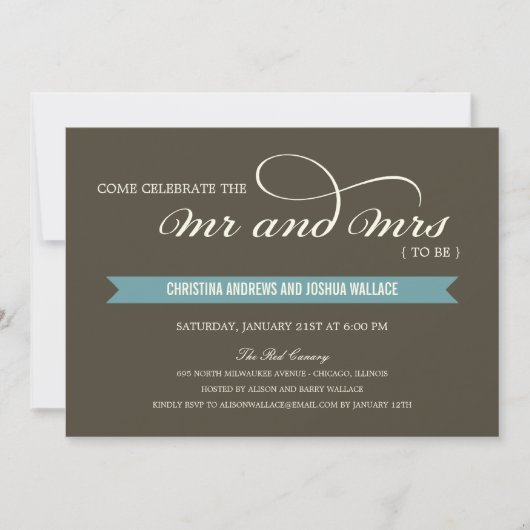 Mr. en Mrs Wedding Shower/Rehearsal Dinner Invite Kaart (Voorkant)