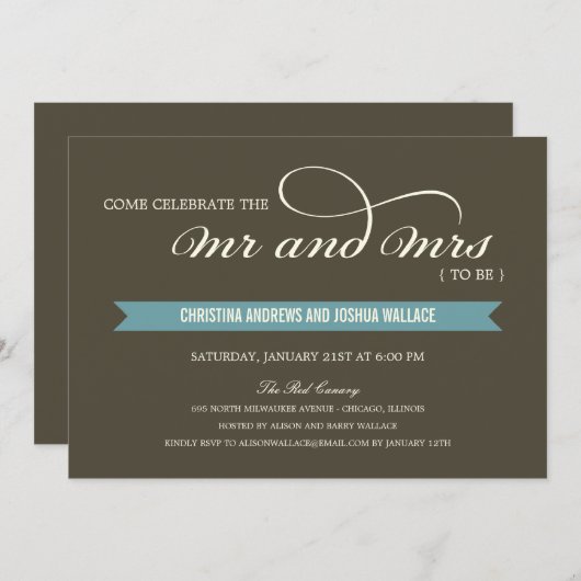 Mr. en Mrs Wedding Shower/Rehearsal Dinner Invite Kaart (Voorkant / Achterkant)