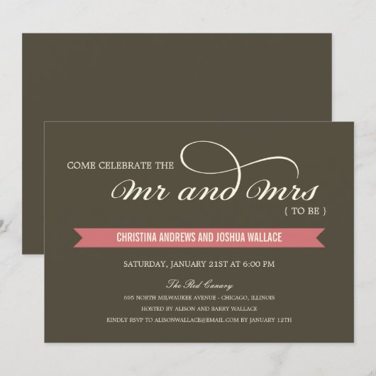 Mr. en Mrs Wedding Shower/Rehearsal Dinner Invite Kaart (Voorkant / Achterkant)