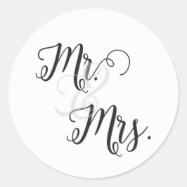 Mr en Mrs Wedding Stickers- Zwart en Wit Ronde Sticker