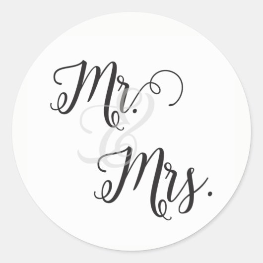 Mr en Mrs Wedding Stickers- Zwart en Wit Ronde Sticker (Voorkant)