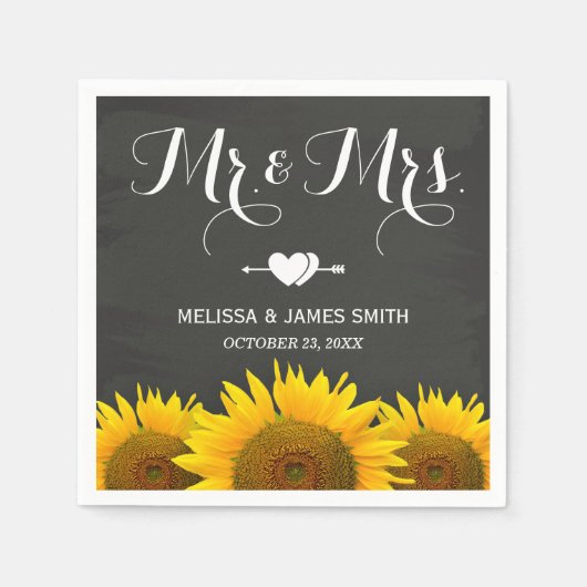Mr. en Mrs Wedding Sunflower Chalkboard Elegant Servet (Voorkant)