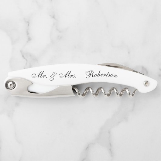 Mr. en Mrs White Black, gepersonaliseerde schroeve Kurkentrekker (Voorkant)