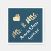 Mr en Mrs White Heart Blue Champagne Gold Servet (Voorkant)