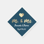 Mr en Mrs White Heart Blue Champagne Gold Servet (Hoek)