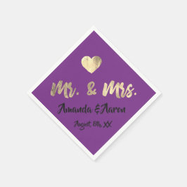 Mr en Mrs White Heart Paarse Champaigne Gold Servet