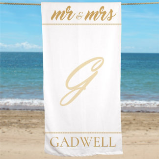 Mr. en Mrs White Polyester en Terry Beach Towel