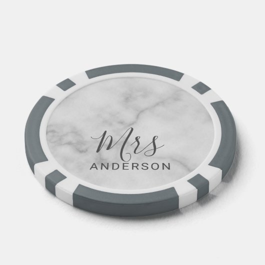 Mr en Mrs. | Wit Marmer Modern Script Bruiloft Poker Chips (Enkel)