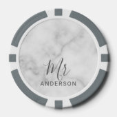 Mr en Mrs. | Wit Marmer Modern Script Bruiloft Poker Chips (Voorkant)