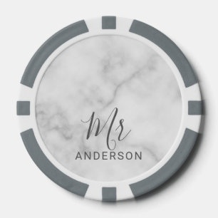 Mr en Mrs.   Wit Marmer Modern Script Bruiloft Poker Chips