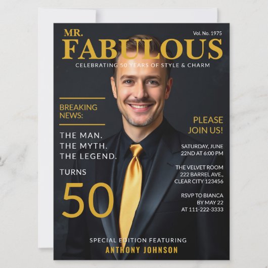 Mr Fabulous 50th Birthday Magazine Hoesje Stijl Kaart (Voorkant)