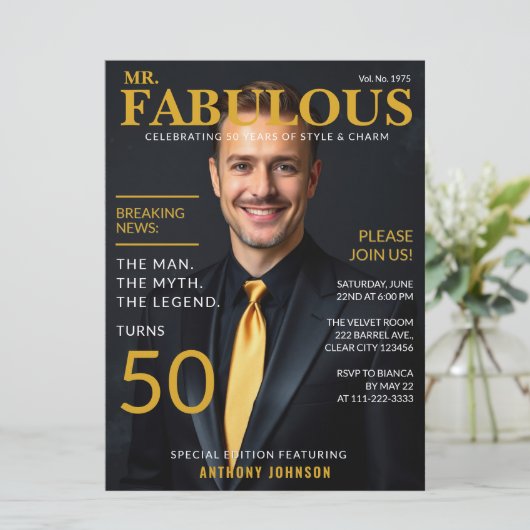 Mr Fabulous 50th Birthday Magazine Hoesje Stijl Kaart (Staand voorkant)