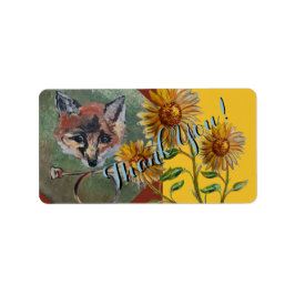 Mr Fox & zonnebloemen dank u Etiket