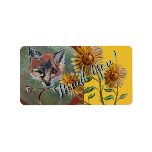 Mr Fox & zonnebloemen dank u Etiket (Voorkant)
