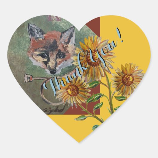 Mr Fox & zonnebloemen dank u Hart Sticker (Voorkant)